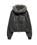 [LANARCH] Fox Fur Star Print Hoodie Zip-up
