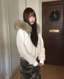 Rurin fluffy fur quilted short hood zip-up