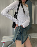 [Belt set] Rosie Denim Wrap Skirt Pants
