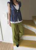 Hakeel Check Shirring Lace Layered Blouse