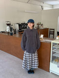 Celine Pintuck Cotton Check Banding Long Skirt