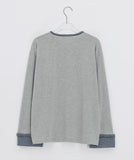 Usun Color Matching Stripe Layered Long Sleeve Tee