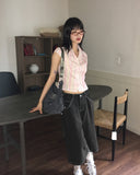 Yukil Carpenter Stitch Three-Quarter Bermuda Denim Pants