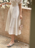 Vientiane Collar Wrap Puff Short Sleeve Flare One Piece