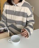 Chopin stripe collar long sleeve tee
