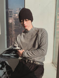 Linked Shoulder Zipper Ribbed Half-Neck Knit