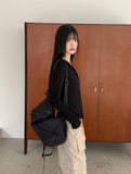 Evia Ttoto Button Slim Ribbed Hooded T-Shirt