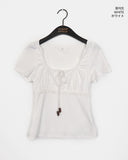 Kuro Vintage Shirring Lace Short Sleeve T-Shirt