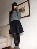 [Choker Set] Ruckle Wool Square Neck Ribbed Long Sleeve Knit