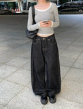 Emil Back Buckle Stitch Raw Denim Wide Pants