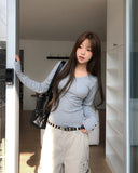 Burnt V-neck Button Long Sleeve