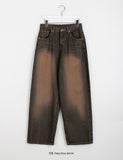 Hida Brown Washing Denim Wide Pants