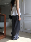 Dilkin Pintuck Raw Edge Denim Banding Long Wide Pants