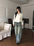 Kibe Side Pintuck Balloon Fit Vintage Washing Long Wide Denim Pants