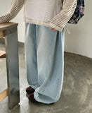 [unisex] Kirn side folding washed light blue balloon wide denim pants