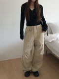 Fork Cut Snap D-Ring Cotton Wide Pants