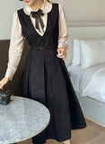 Collard V-neck Pintuck Pleats Long One Piece (belt set)