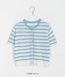 Teno Stripe Crop Short Sleeve Knit Cardigan