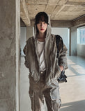 Mud damage denim hooded jacket