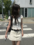 Shaon Punching Frill Lace Off Shoulder Blouse
