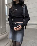 Medal Washing Denim Mini Skirt