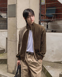 Tugen Suede Color Matching Stand Neck Zip-up