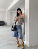 Rainy Lettering Off-Shoulder Sweatshirt