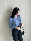 Mauve V-neck shirring blouse