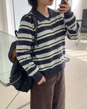 Tamen Stripe Collar Knit Cardigan