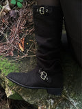 Crossed linen buckle boots