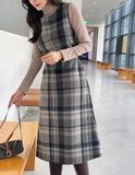 Mediz Wool Check A-line Vest Long One Piece