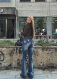 Hip-point bootcut denim pants