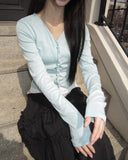Duhi Twisted Button Long Sleeve Cardigan