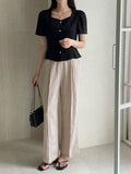 Terry Linen Puff Short Sleeve Blouse
