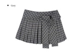 Chete Knot Check Pleats Mini Skirt