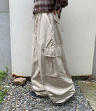 Common Pintuck Cotton Cargo Wide Pants