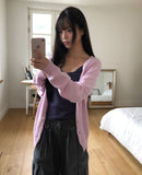 Doan Back Point Lettering V-neck Knit Cardigan