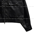 Frill High Neck Balloon Leather Jacket