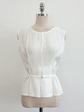 Okan Round Neck Pintuck Sleeveless Blouse (Belt Set)