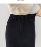 Back Slit Brushed Corduroy H-line Banding Long Skirt