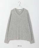 Cotina V-neck Slit Cable Knit