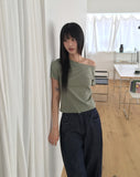 Sasha Stud Rivet Unbalanced Off-Shoulder Short Sleeve T-Shirt