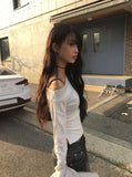 [MADE] Mecca Button Unbalanced Off-Shoulder Slit T-shirt