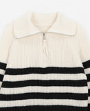 Lovely stripe collar half zip-up knit