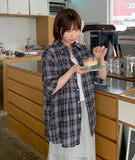 [unisex] Gotelli Linen Check Over Short Sleeve Shirt
