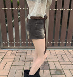 Suede Belt Set Span Denim Shorts