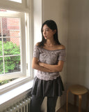 Butting Shirring V-neck Short Sleeve T-shirt