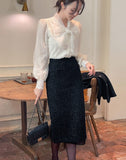Mittel See-Through Pearl Tweed Long Skirt