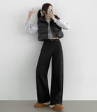 Glossy High Neck Trendy Pom Pom Crop Vest Padding
