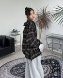 Dehes Hooded String Checkered Shirt